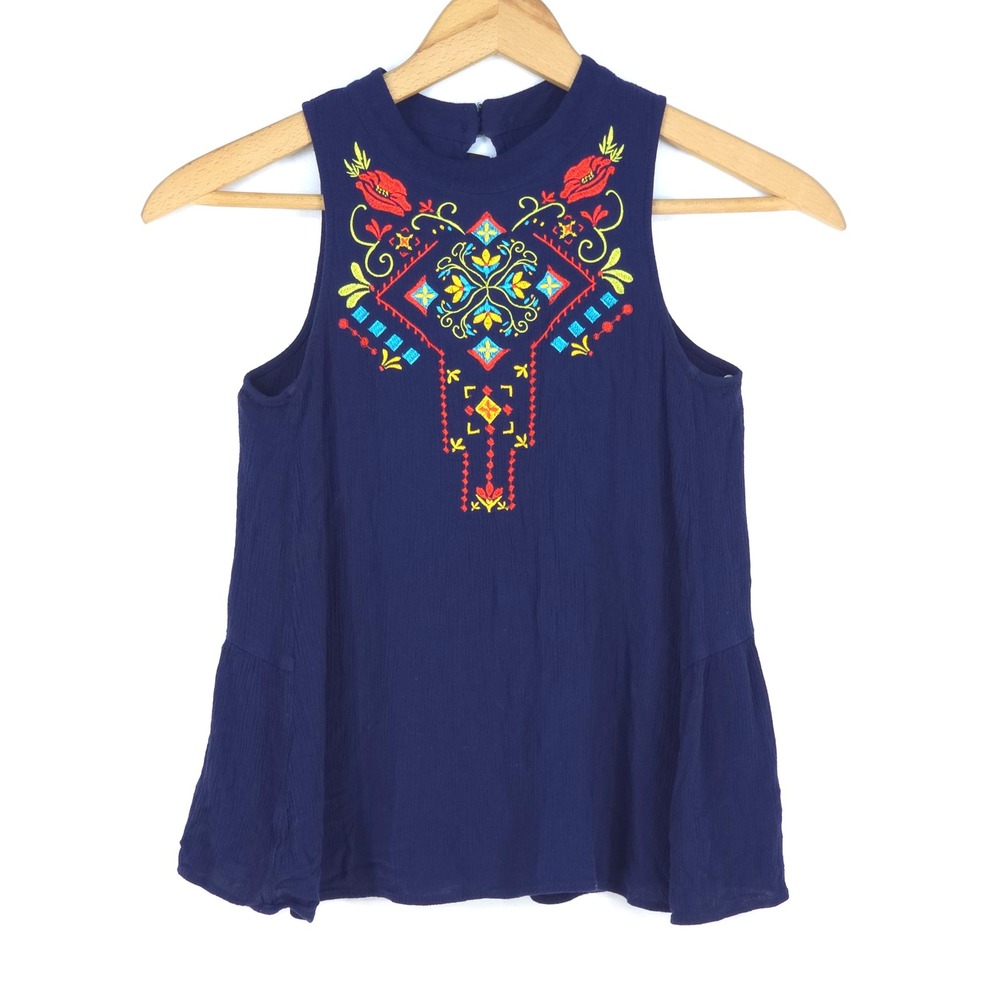 IN San Francisco Embroidered Tank Womens Small Cottagecore Boho Folk Art To Wear